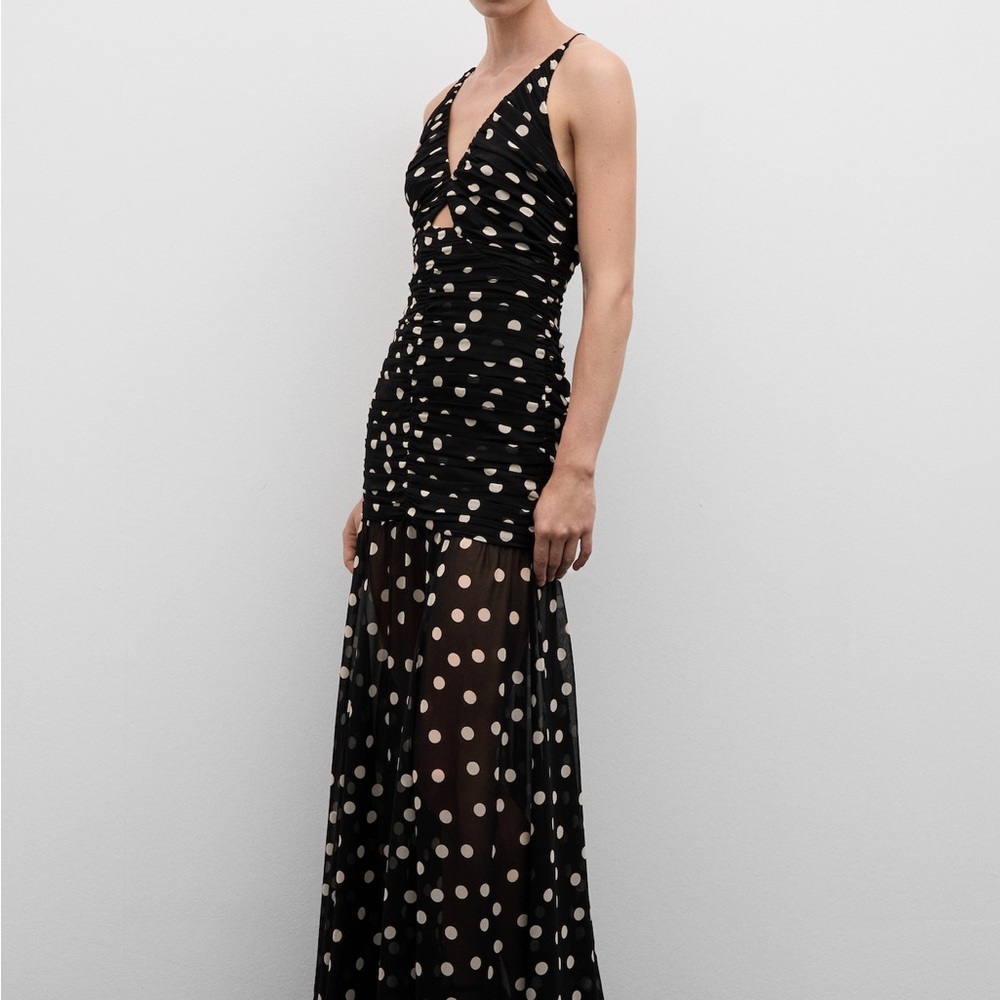 NWTMango Black and White Polka Dot Draped Maxi Dress